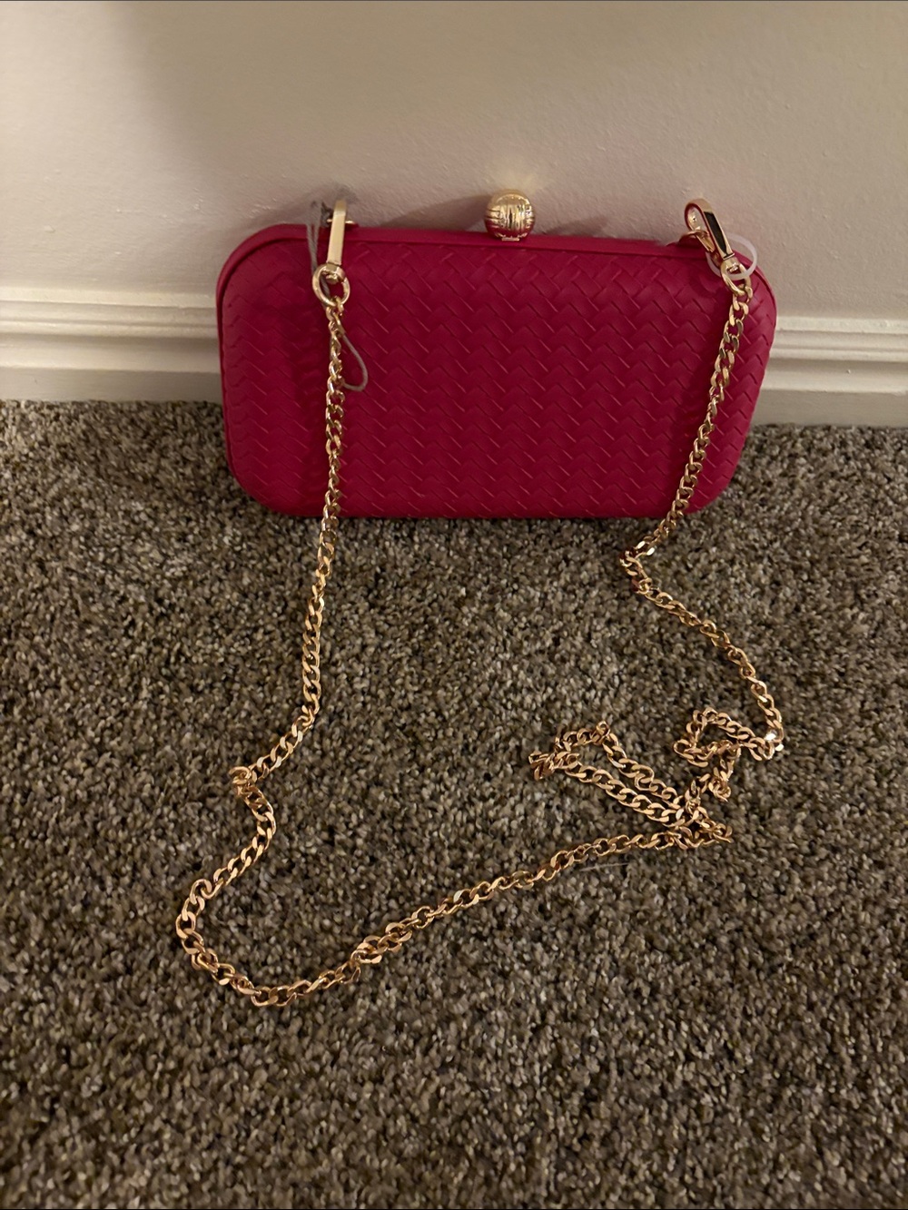 a new day Hot Pink Woven Clutch with Gold Chain